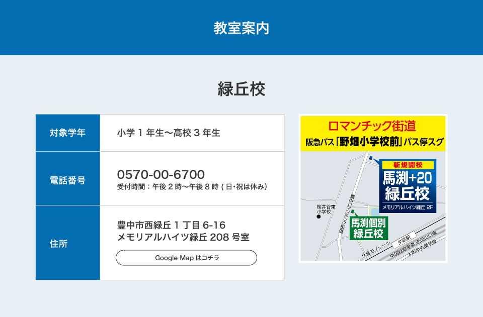 馬渕+20教室案内